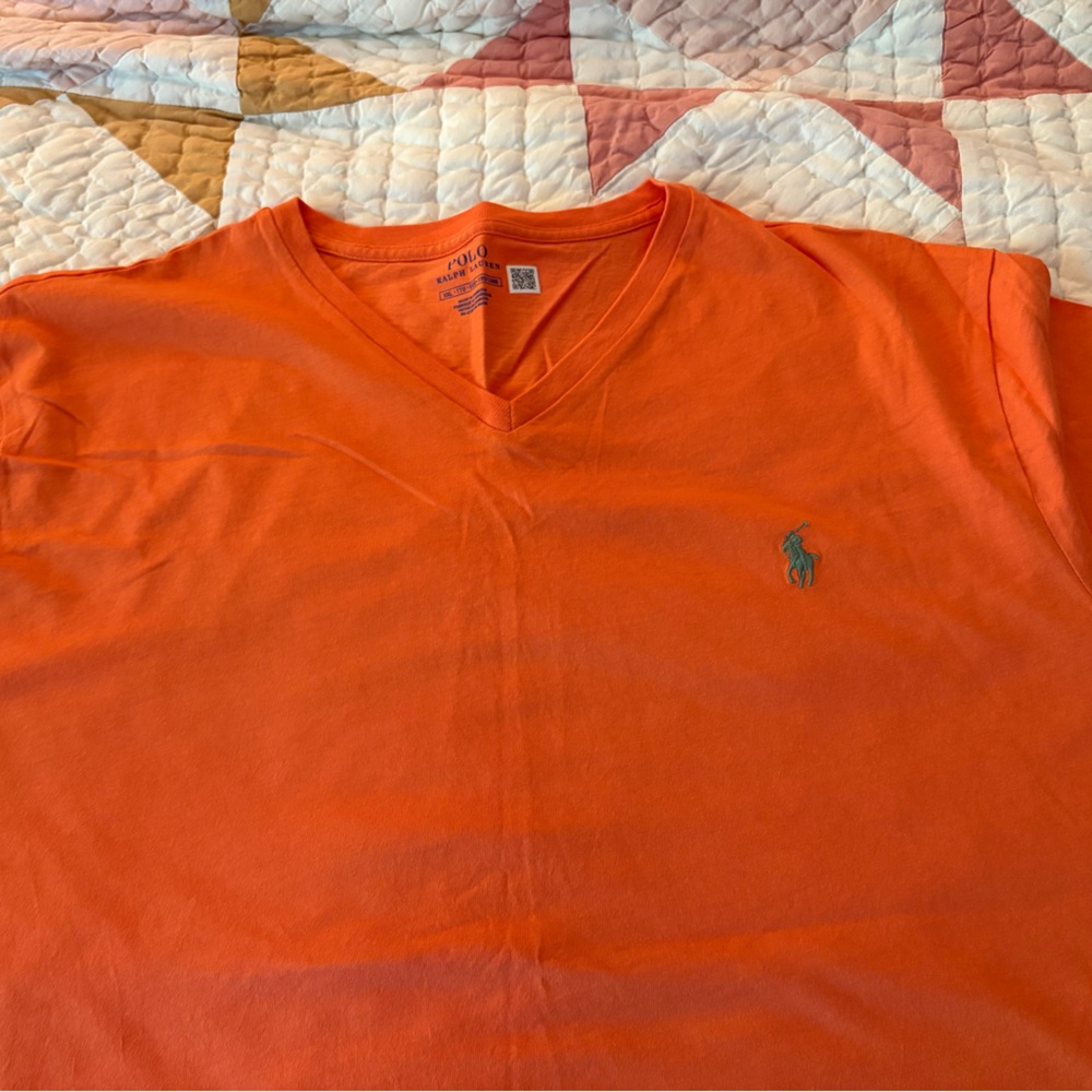 Ralph Lauren  Polo Men's Bright Orange V-Neck Tee - Picture 3 of 3